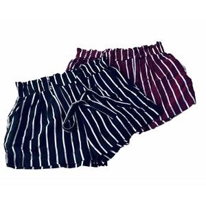 Ambiance Apparel-2 Pairs Of Striped Shorts- Black & Burgundy-Size Small-Preowned